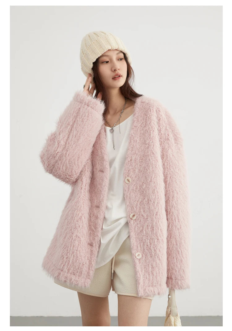 V-neck Plush Coat Loose Cardigan