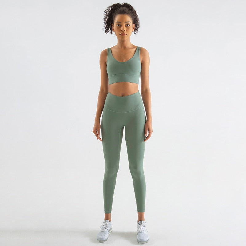 Two Piece - High Waist Leggings And Crop Top Set