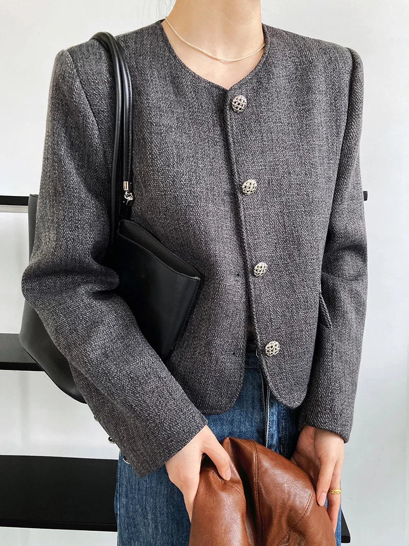 Button Tweed Crop Jacket