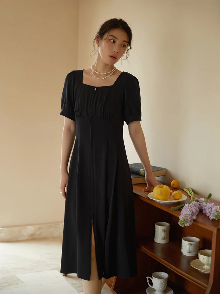 Simple Elegant Midi Black Dress