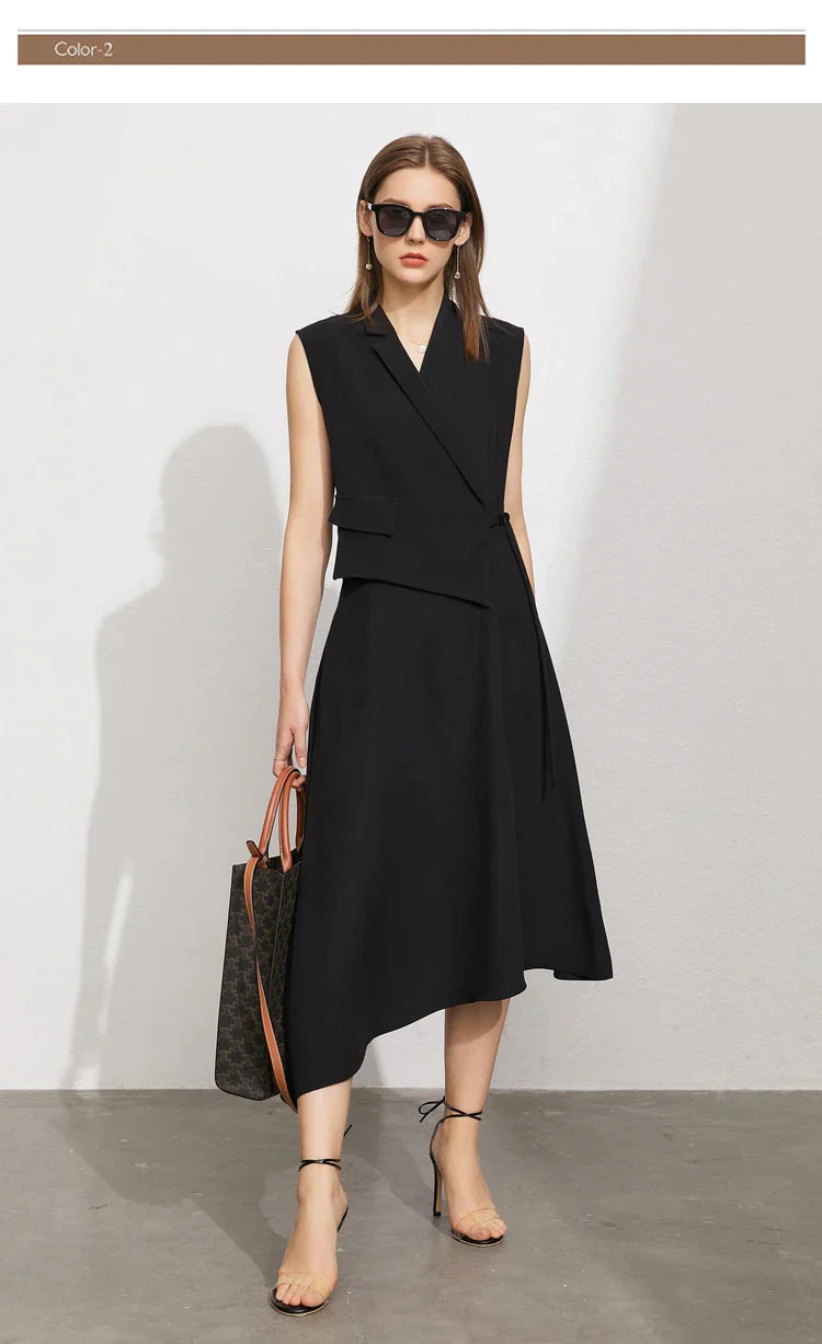 Black V-Neck Elegant Chic Midi Dress