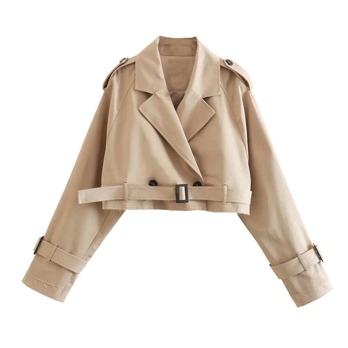 Chic Long Sleeve Cropped Trench Jacket - BEYOND
