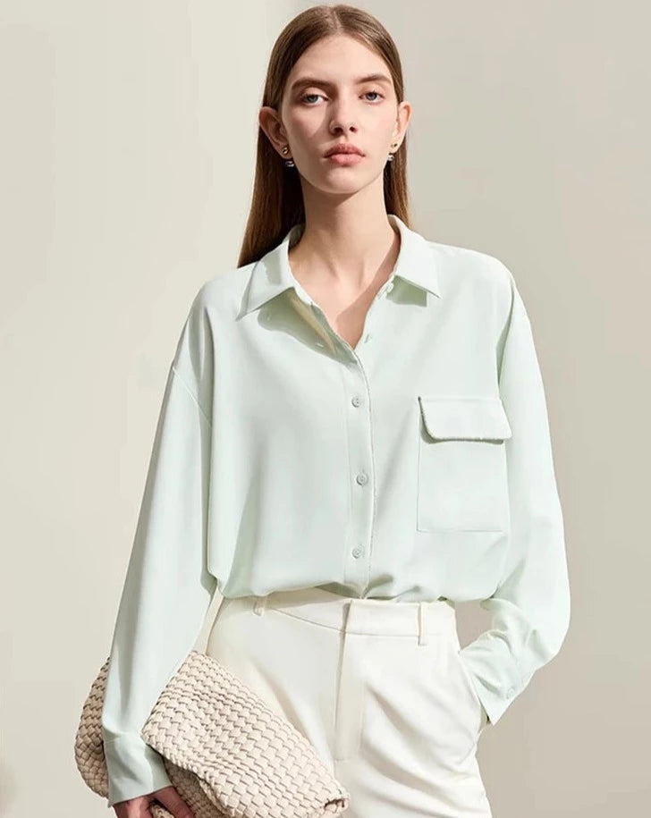 Minimalism Pocket Decorated Chiffon Blouse