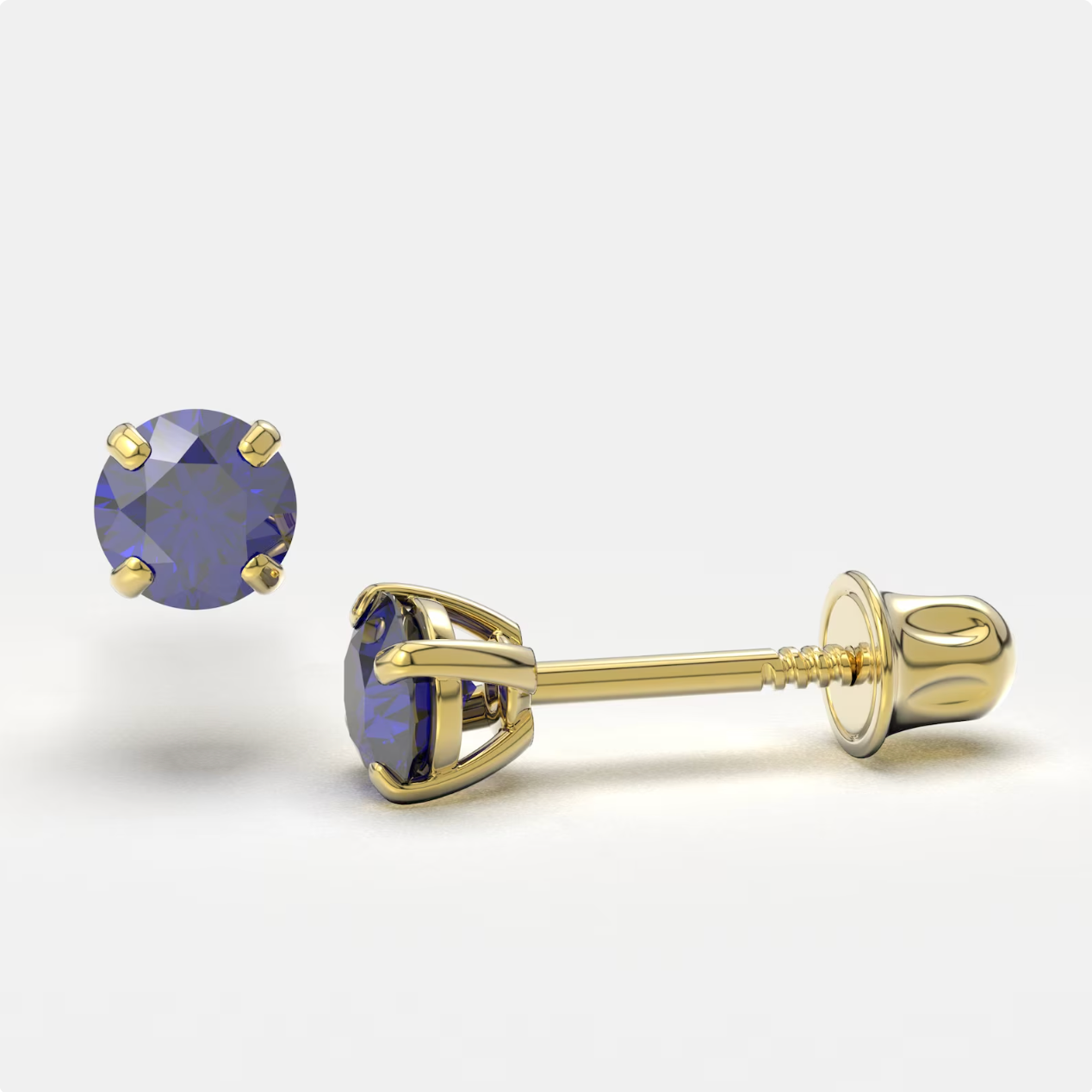 Purple Zircon 14K Solid Gold Stud Earrings