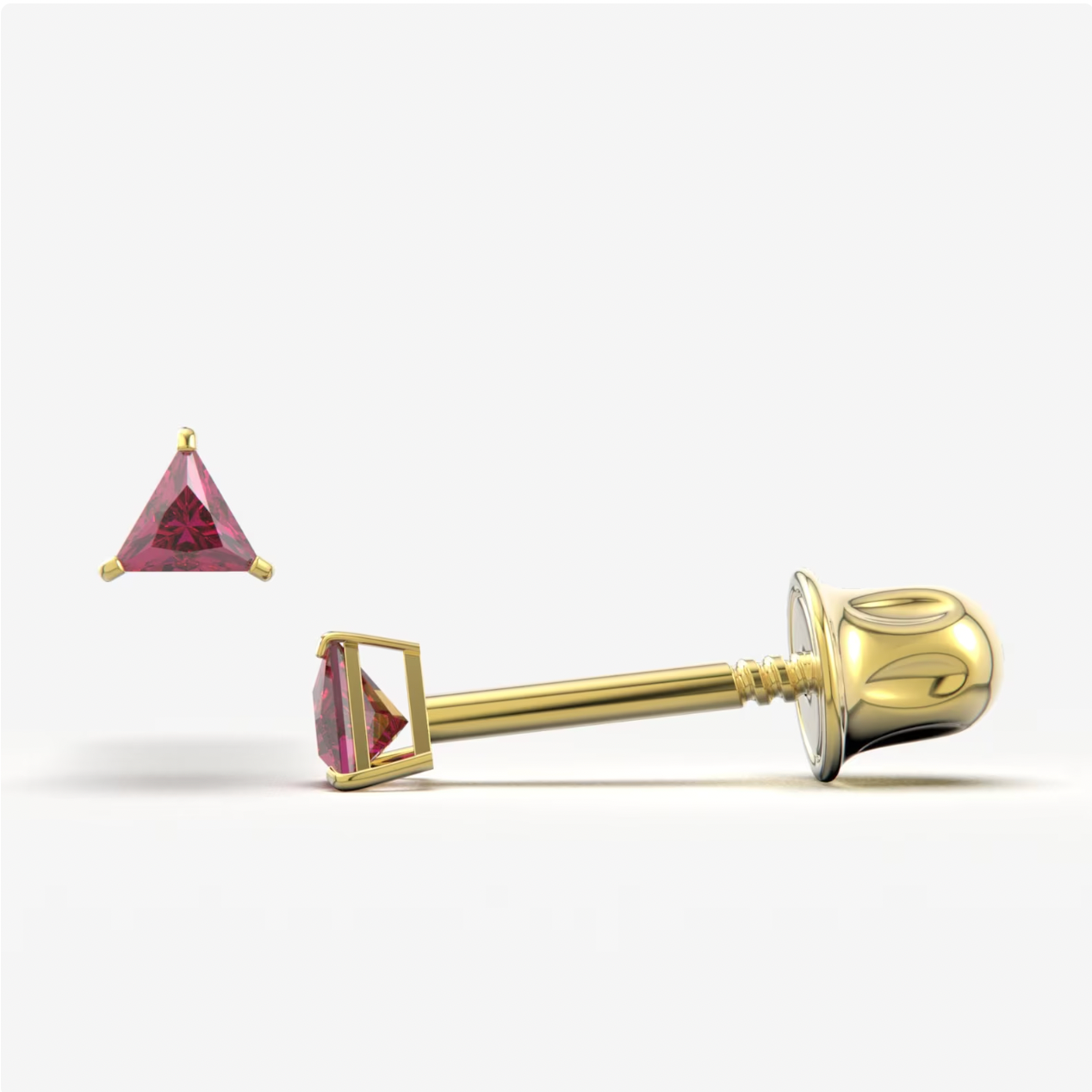 Garnet Bright Stone Zircon Triangle 14K Solid Gold Stud Earrings - BEYOND