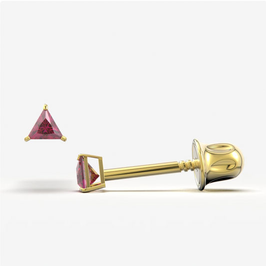 Garnet Bright Stone Zircon Triangle 14K Solid Gold Stud Earrings - BEYOND