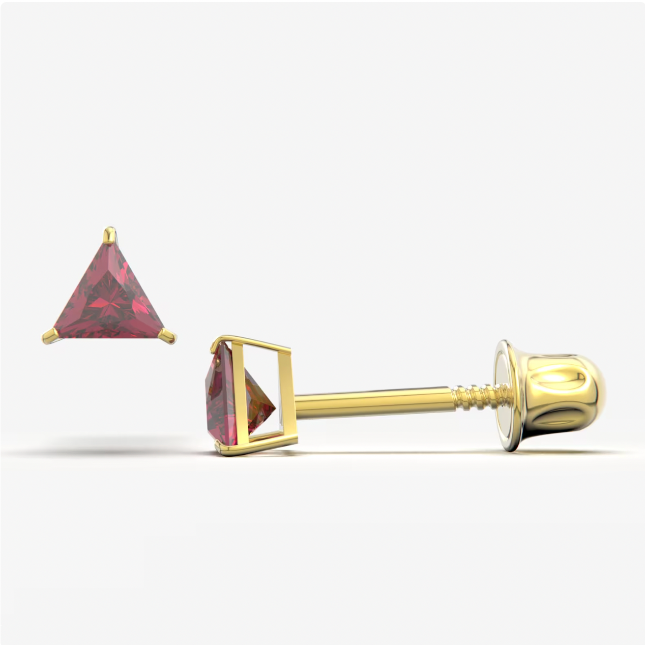 Garnet Bright Stone Zircon Triangle 14K Solid Gold Stud Earrings - BEYOND