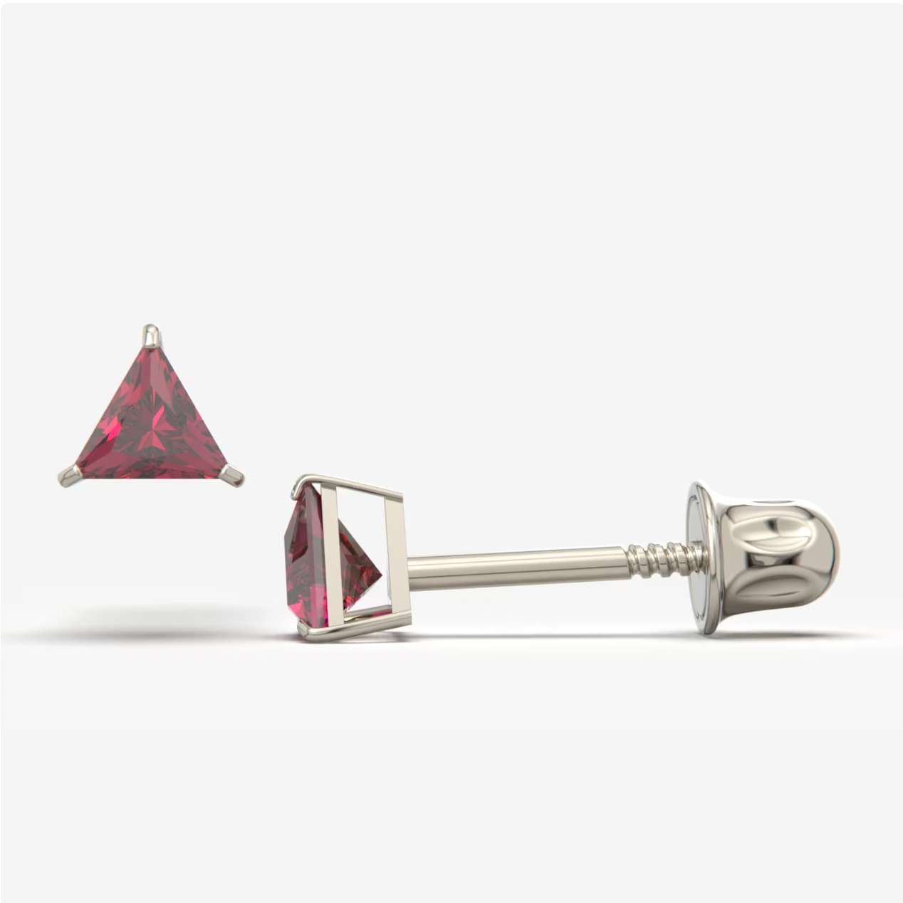 Garnet Bright Stone Zircon Triangle 14K Solid Gold Stud Earrings - BEYOND