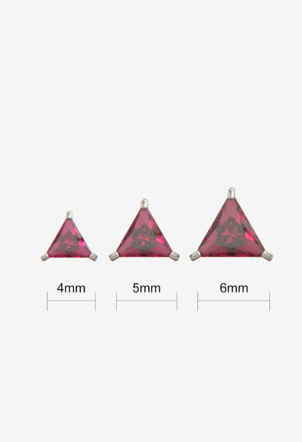 Garnet Bright Stone Zircon Triangle 14K Solid Gold Stud Earrings - BEYOND