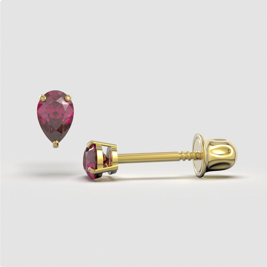 Garnet Bright Stone Zircon Pear 14K Solid Gold Stud Earrings - BEYOND