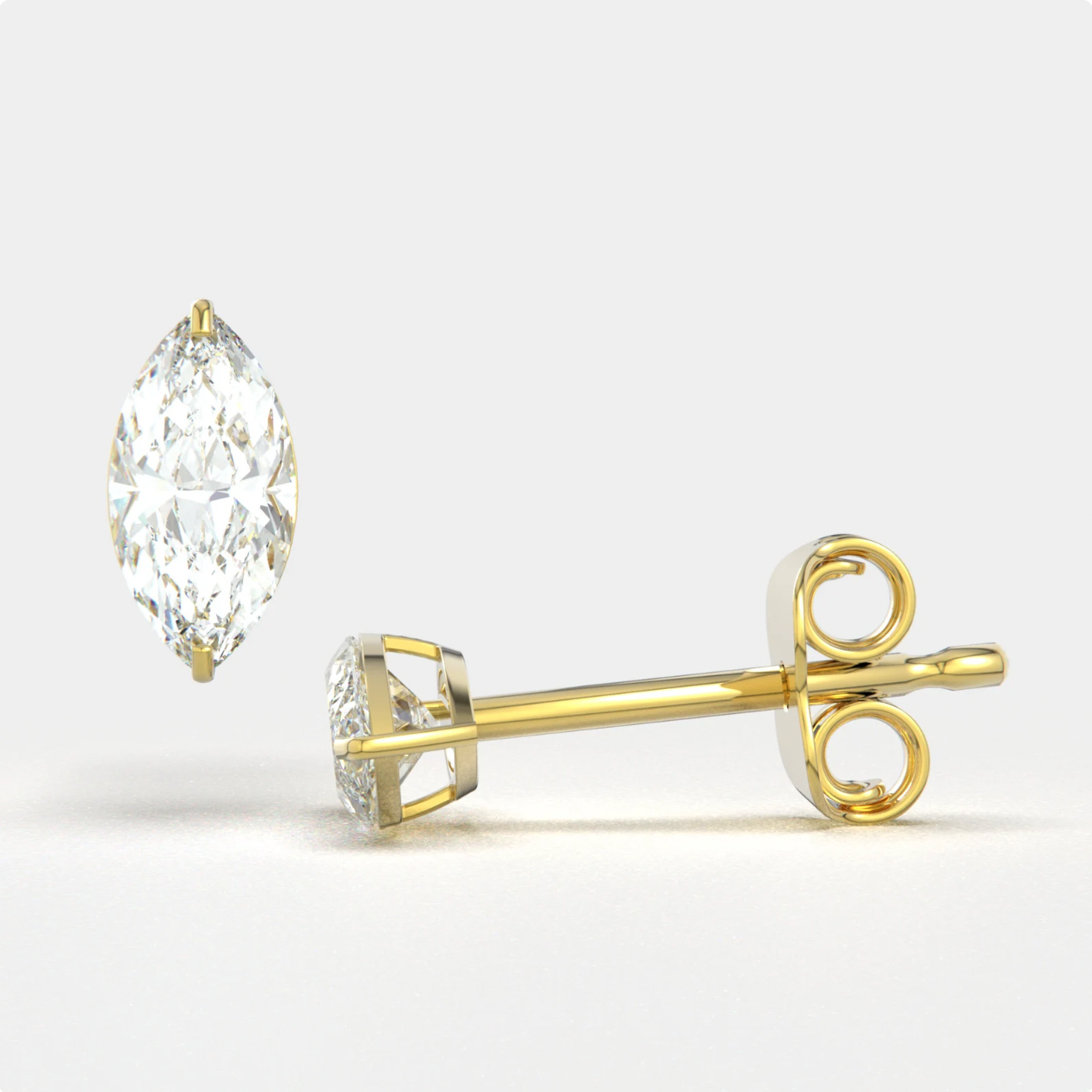 White Zircon Marquise 14K Solid Gold Stud Earrings