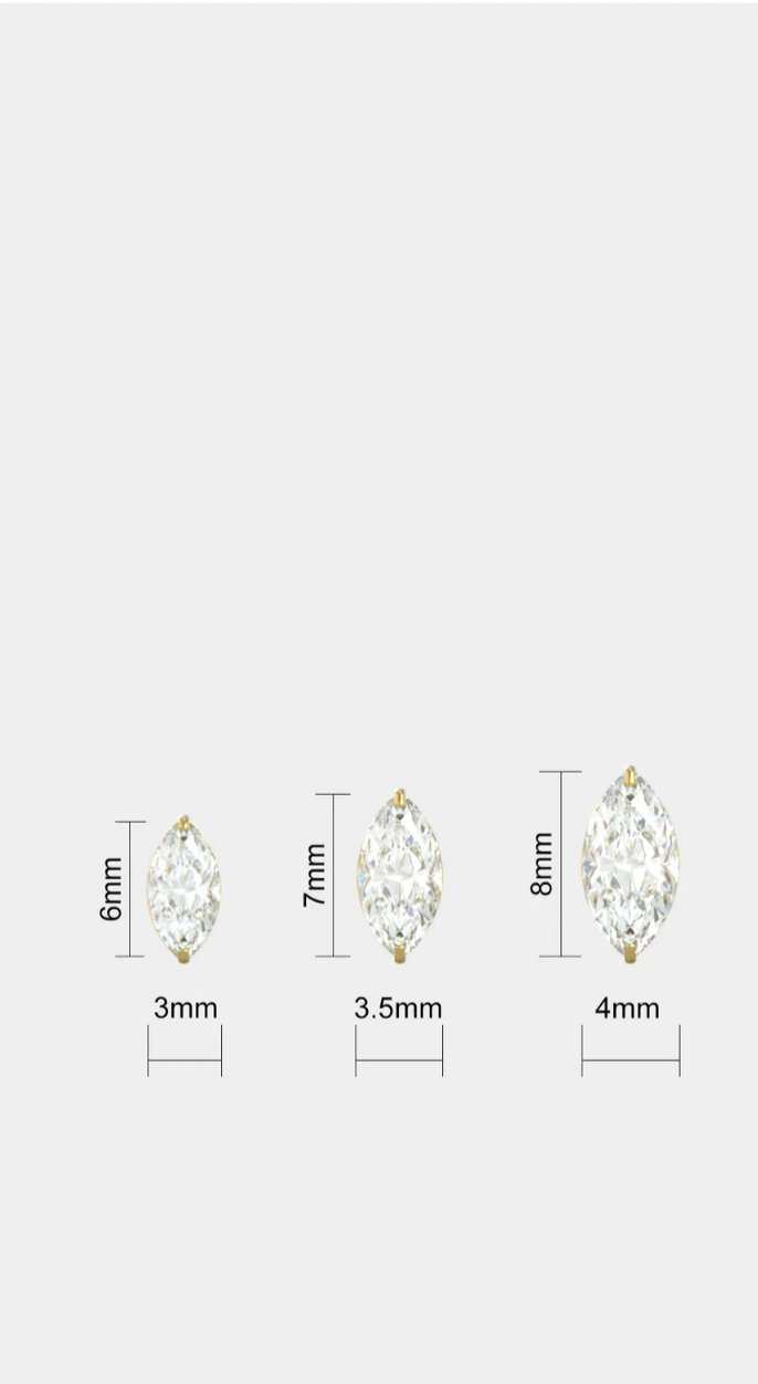 White Zircon Marquise 14K Solid Gold Stud Earrings