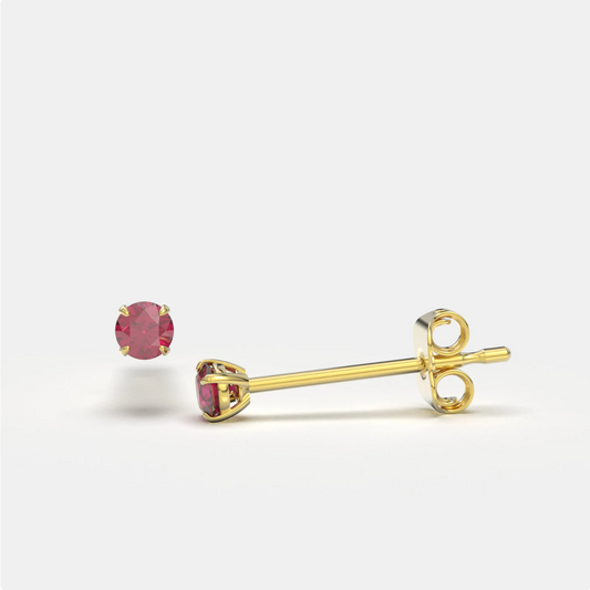 Garnet Bright Stone Zircon 14K Solid Gold Stud Earrings - BEYOND