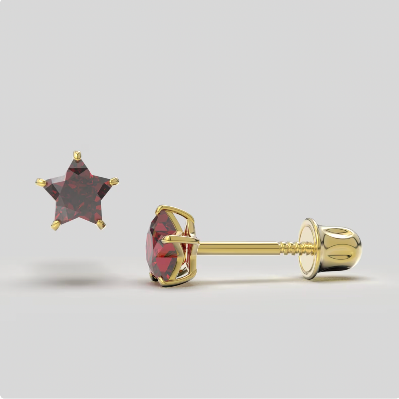 Garnet Star Bright Stone Zircon 14K Solid Gold Stud Earrings - BEYOND