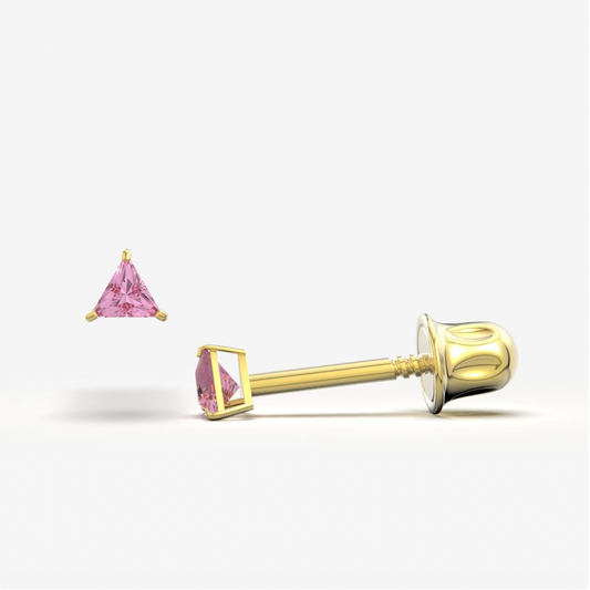 Pink Bright Stone Zircon Triangle 14K Solid Gold Stud Earrings