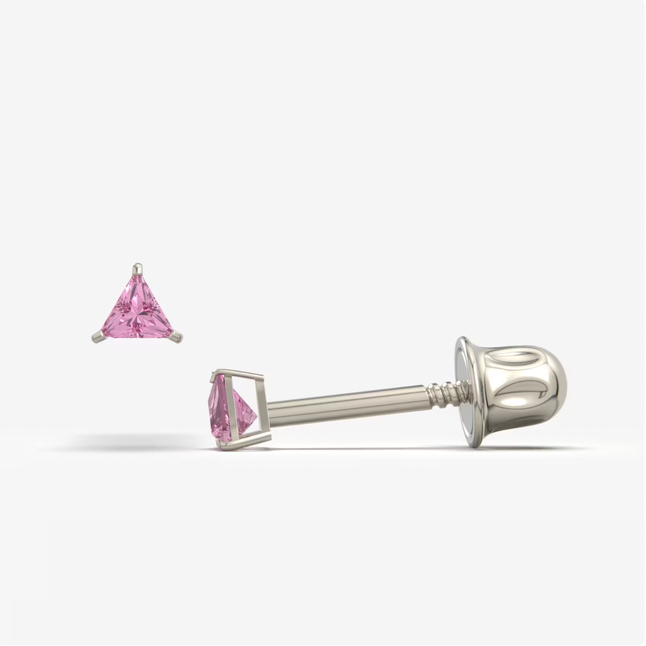 Pink Bright Stone Zircon Triangle 14K Solid Gold Stud Earrings