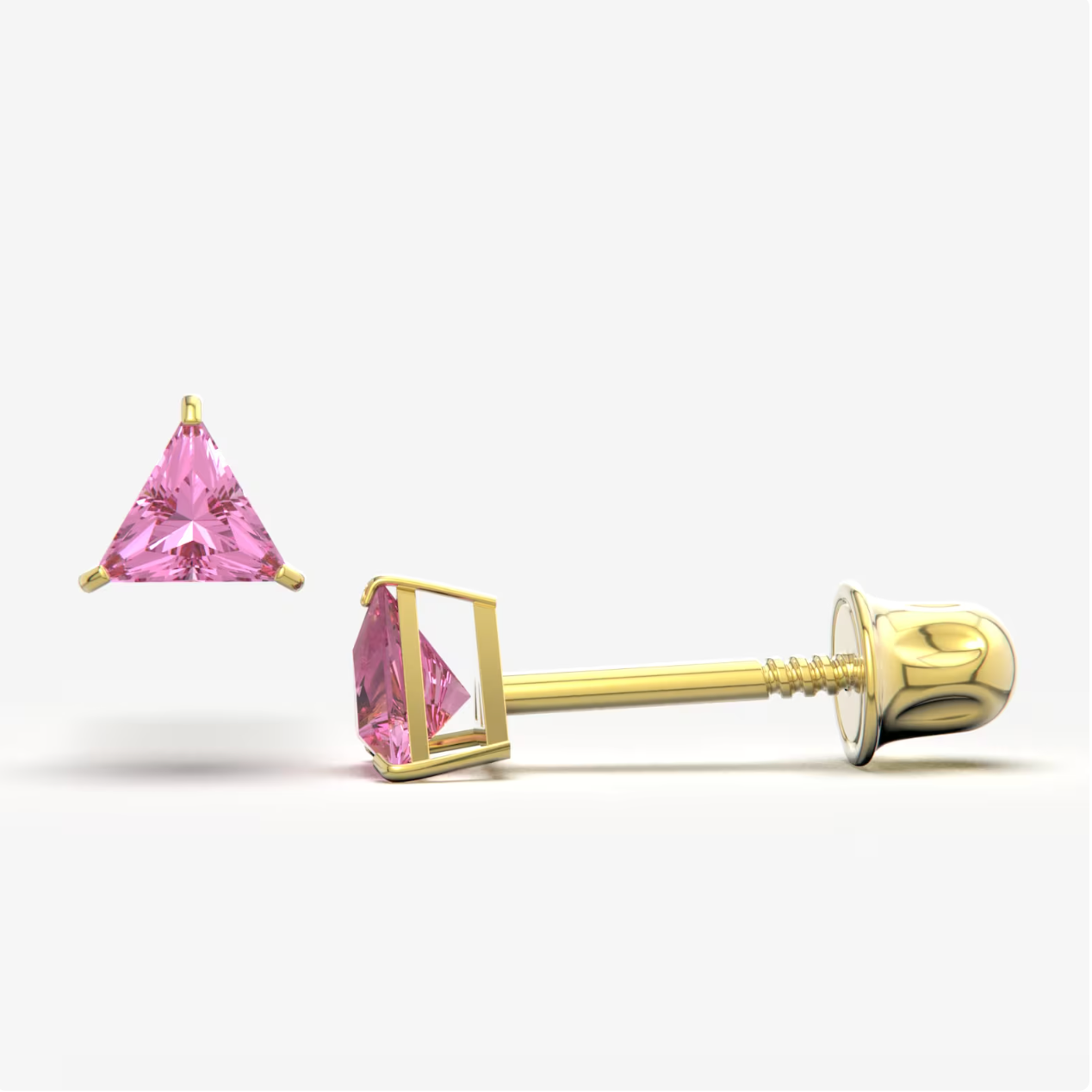 Pink Bright Stone Zircon Triangle 14K Solid Gold Stud Earrings
