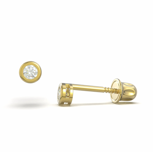 White Zircon 14K Solid Gold Stud Earrings