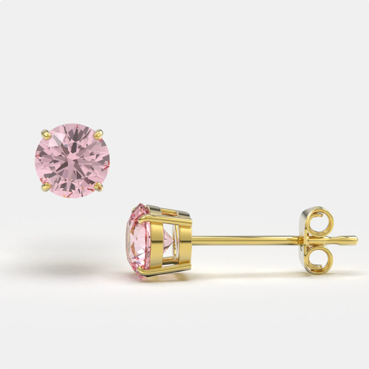 Pink Bright Stone Zircon 14K Solid Gold Stud Earrings