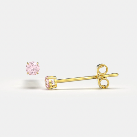 Pink Bright Stone Zircon 14K Solid Gold Stud Earrings