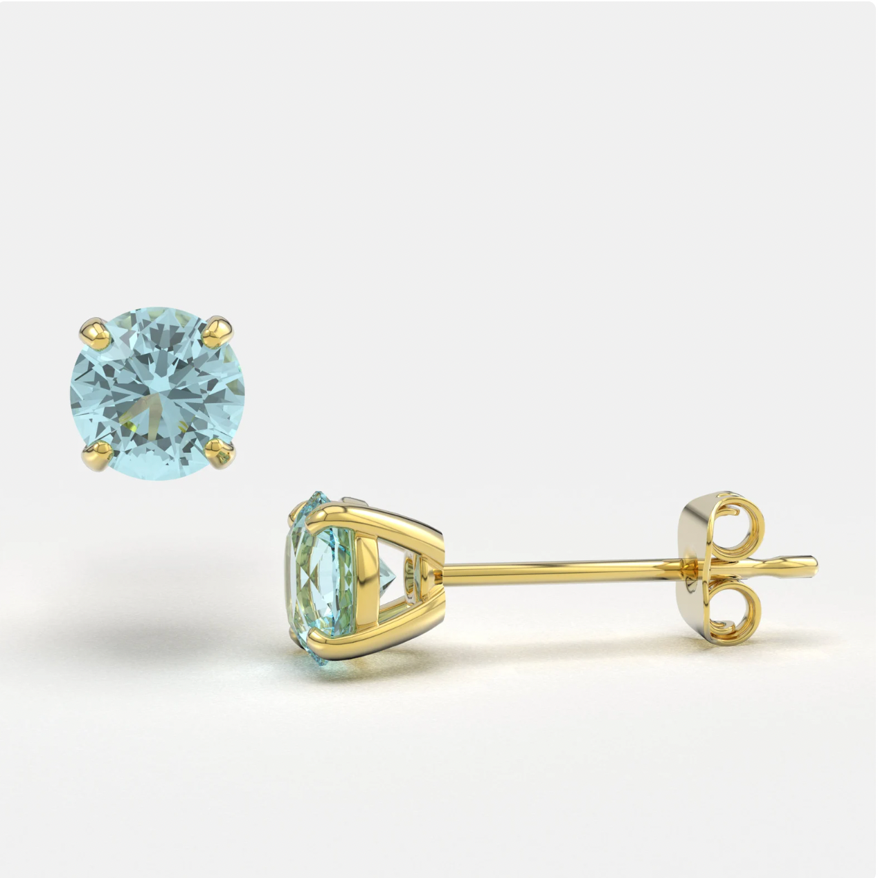 Blue Bright Stone Zircon 14K Solid Gold Stud Earrings - BEYOND