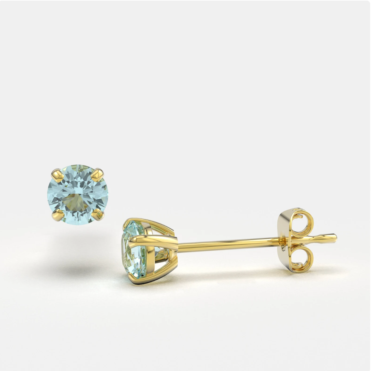 Blue Bright Stone Zircon 14K Solid Gold Stud Earrings - BEYOND