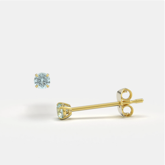 Blue Bright Stone Zircon 14K Solid Gold Stud Earrings - BEYOND