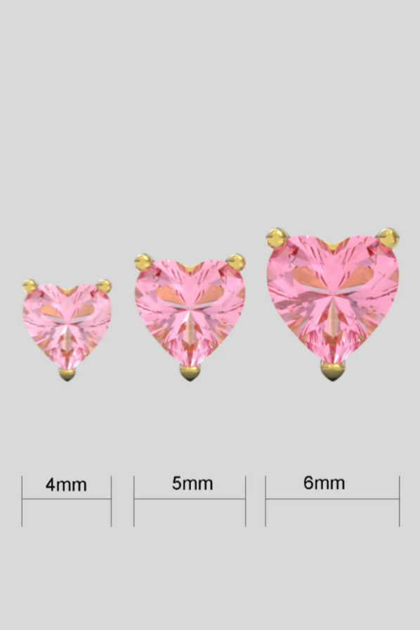Pink Heart Bright Stone Zircon 14K Solid Gold Stud Earrings