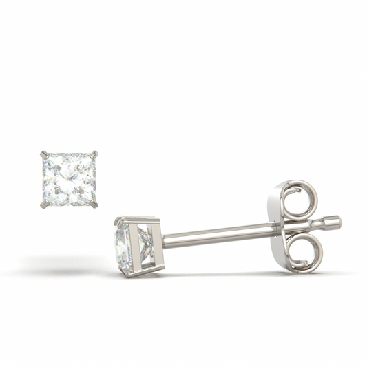 Zircon Square 14K Solid White Gold Stud Earrings