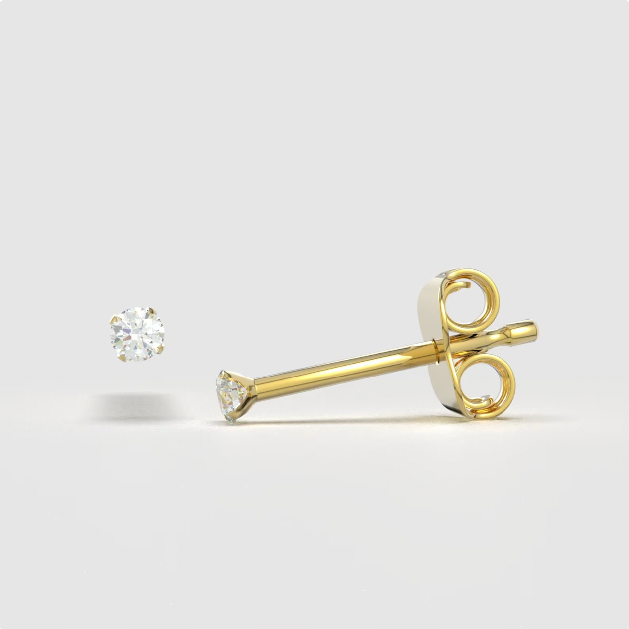 White Zircon 14K Solid Gold Stud Earrings