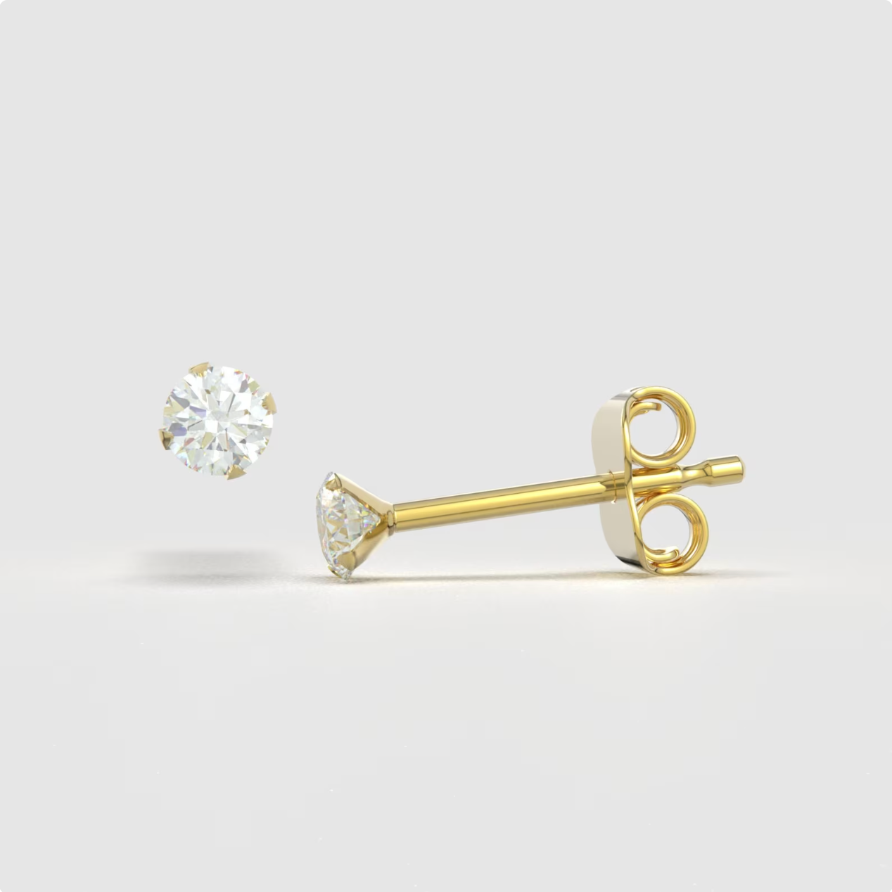 White Zircon 14K Solid Gold Stud Earrings