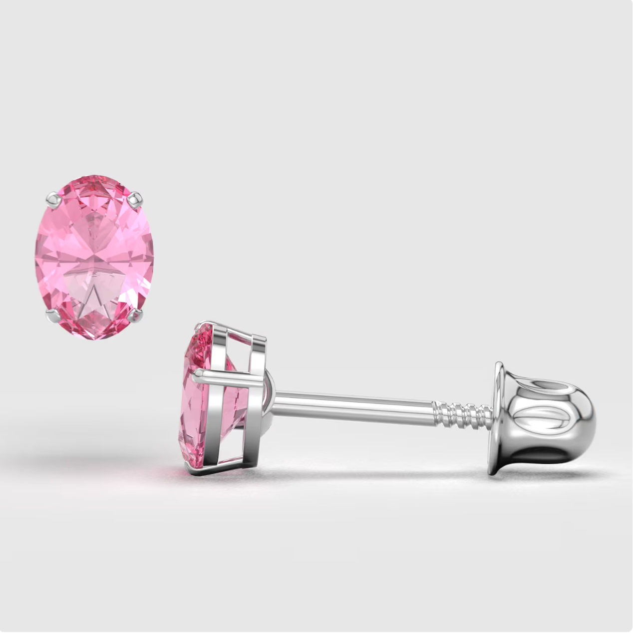 Pink Zircon 14K Solid Gold Stud Earrings