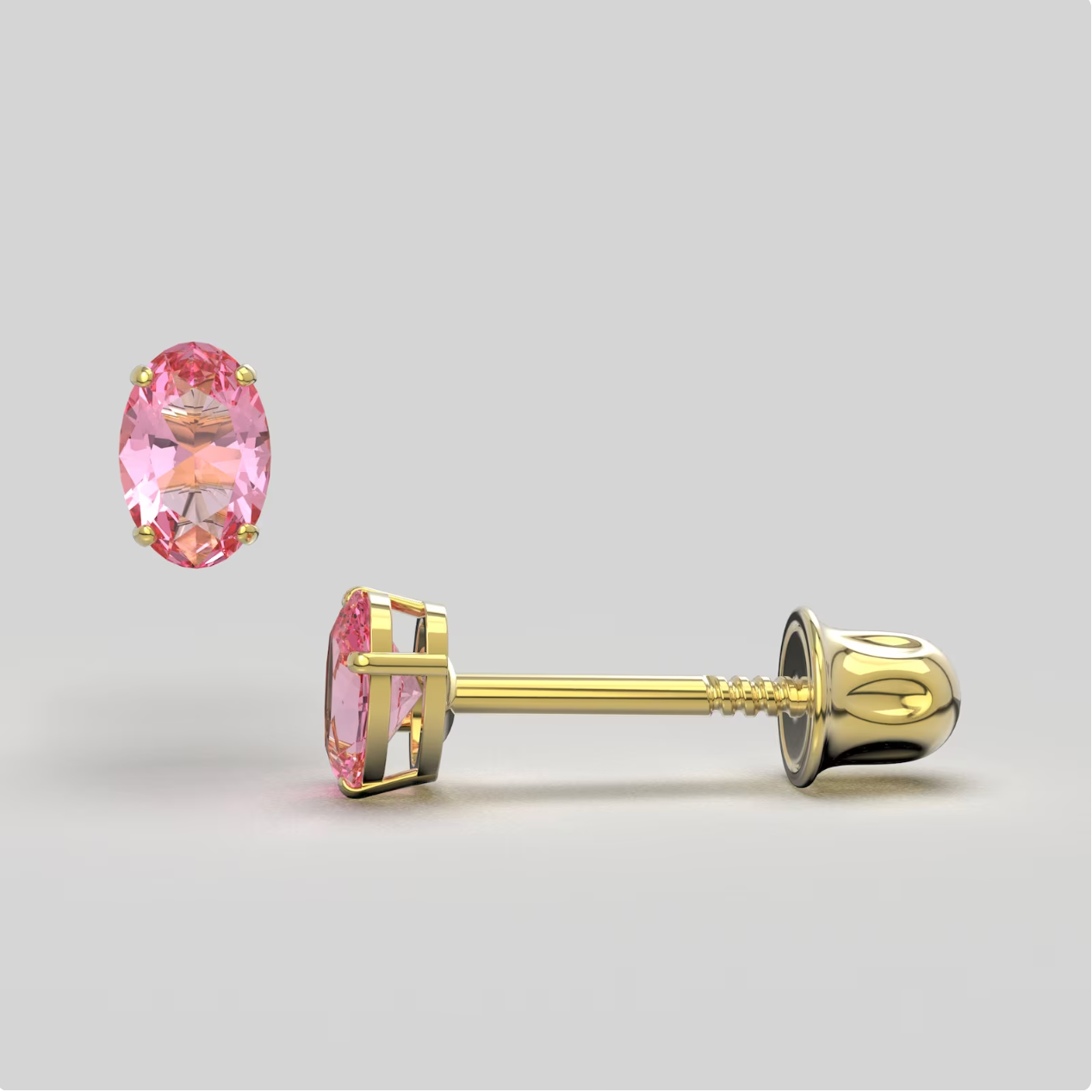 Pink Zircon 14K Solid Gold Stud Earrings