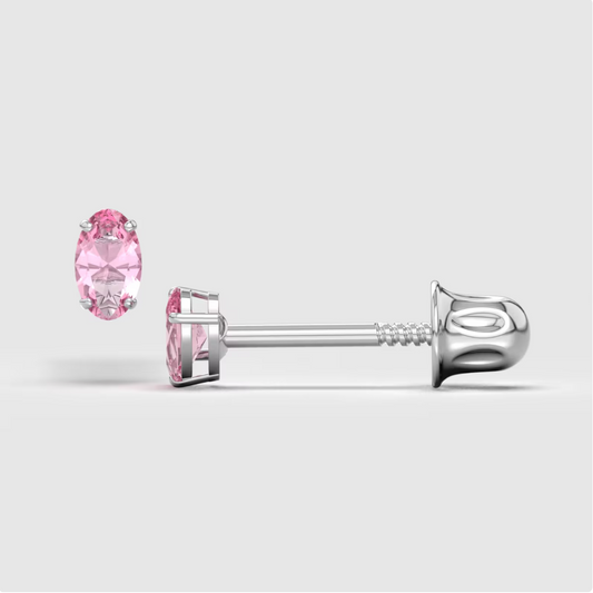 Pink Zircon 14K Solid Gold Stud Earrings