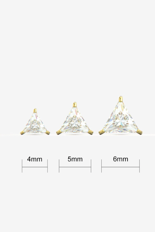 Bright Stone Zircon Triangle 14K Solid Gold Stud Earrings - BEYOND