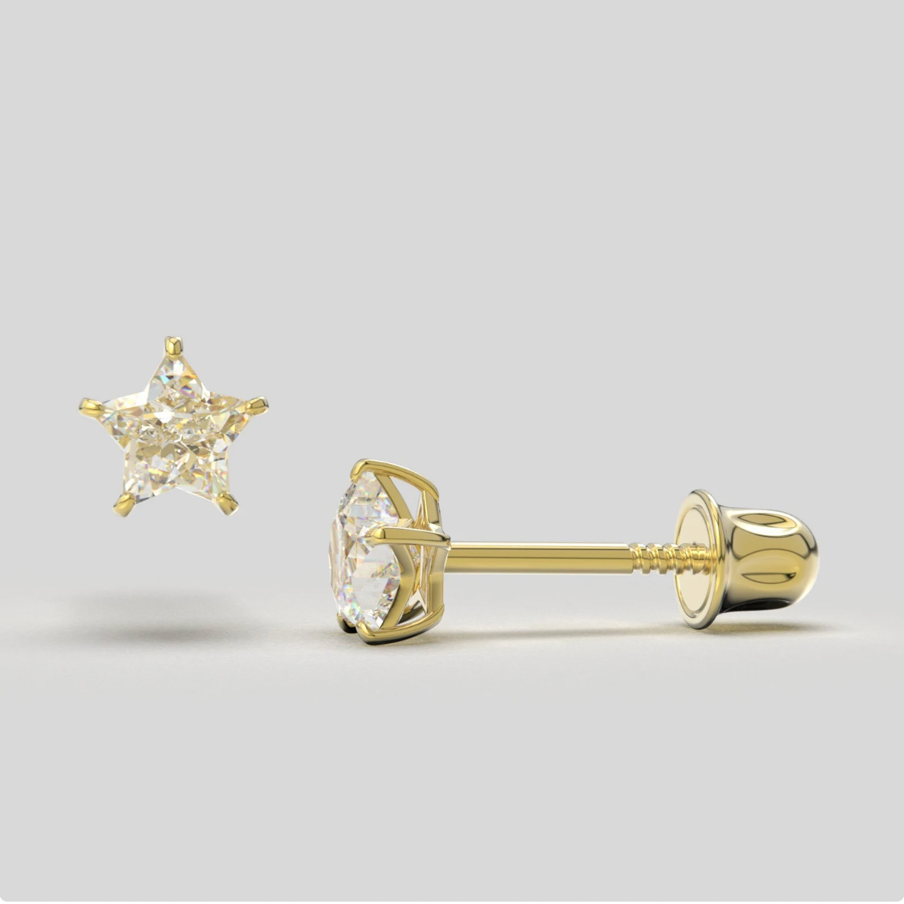 Bright Stone Zircon Star 14K Solid Gold Stud Earrings - BEYOND