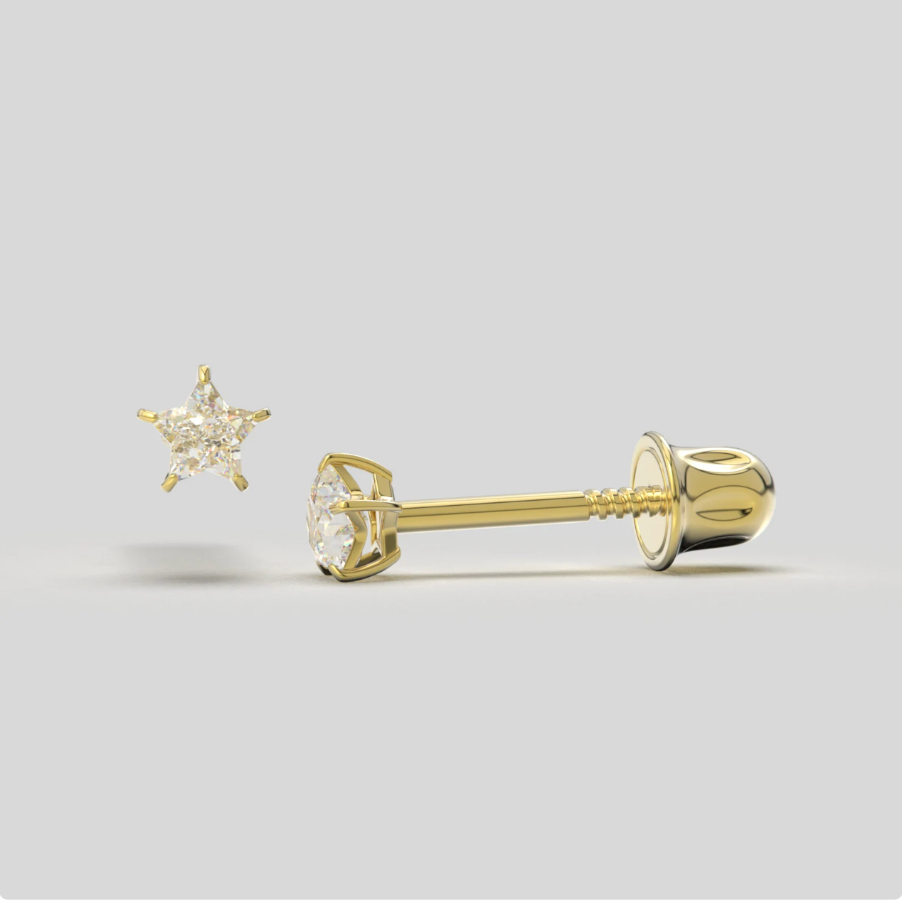 Bright Stone Zircon Star 14K Solid Gold Stud Earrings - BEYOND