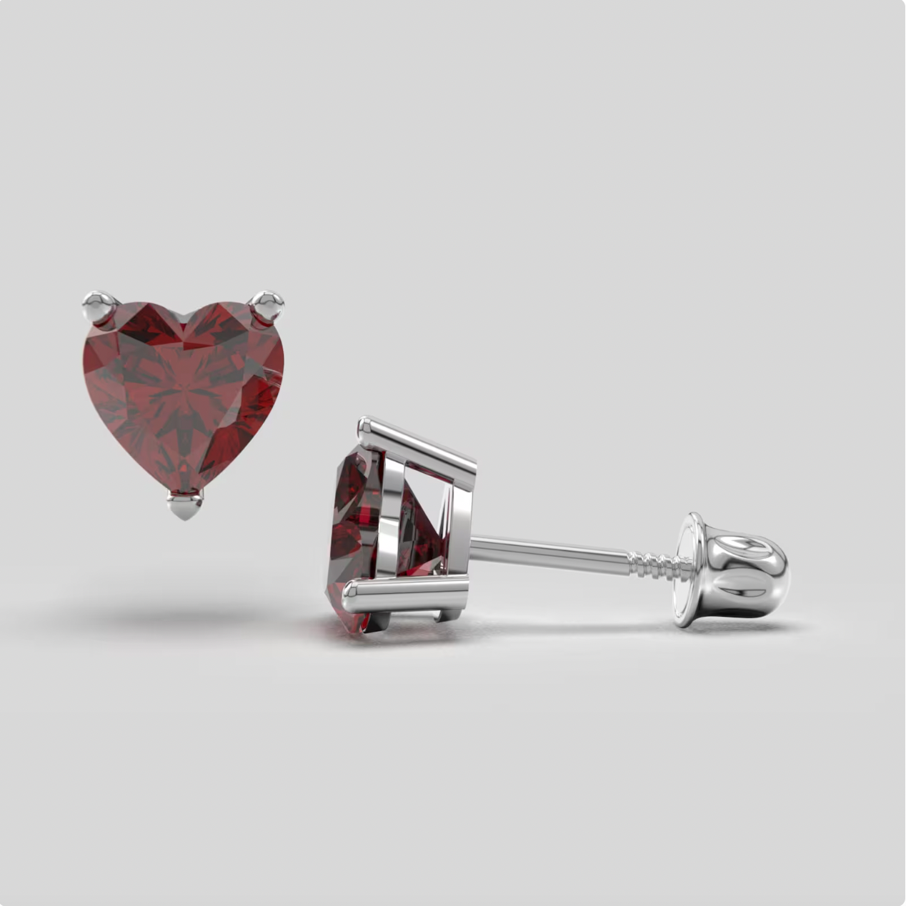 Garnet Bright Stone Zircon Heart 14K Solid Gold Stud Earrings - BEYOND