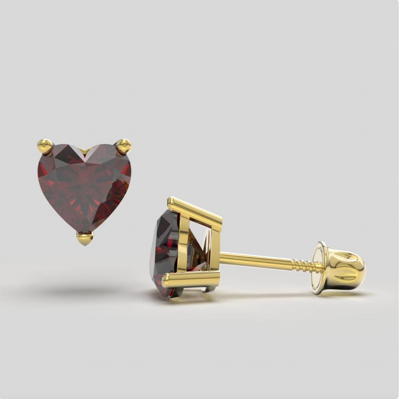 Garnet Bright Stone Zircon Heart 14K Solid Gold Stud Earrings - BEYOND