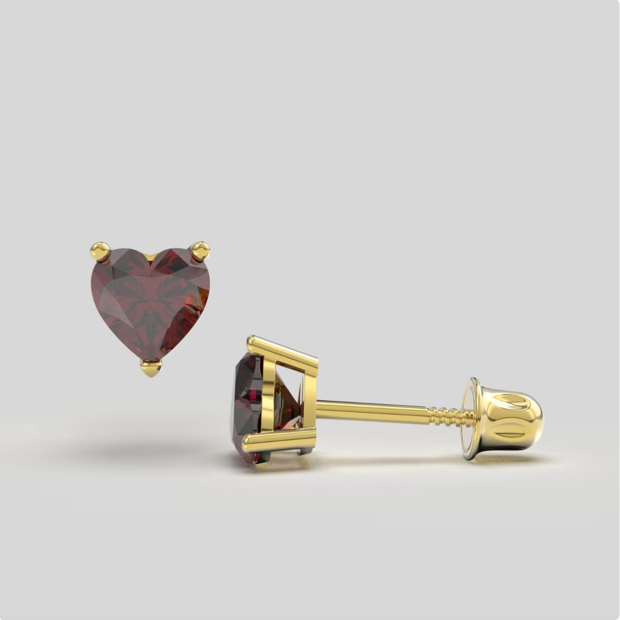 Garnet Bright Stone Zircon Heart 14K Solid Gold Stud Earrings - BEYOND