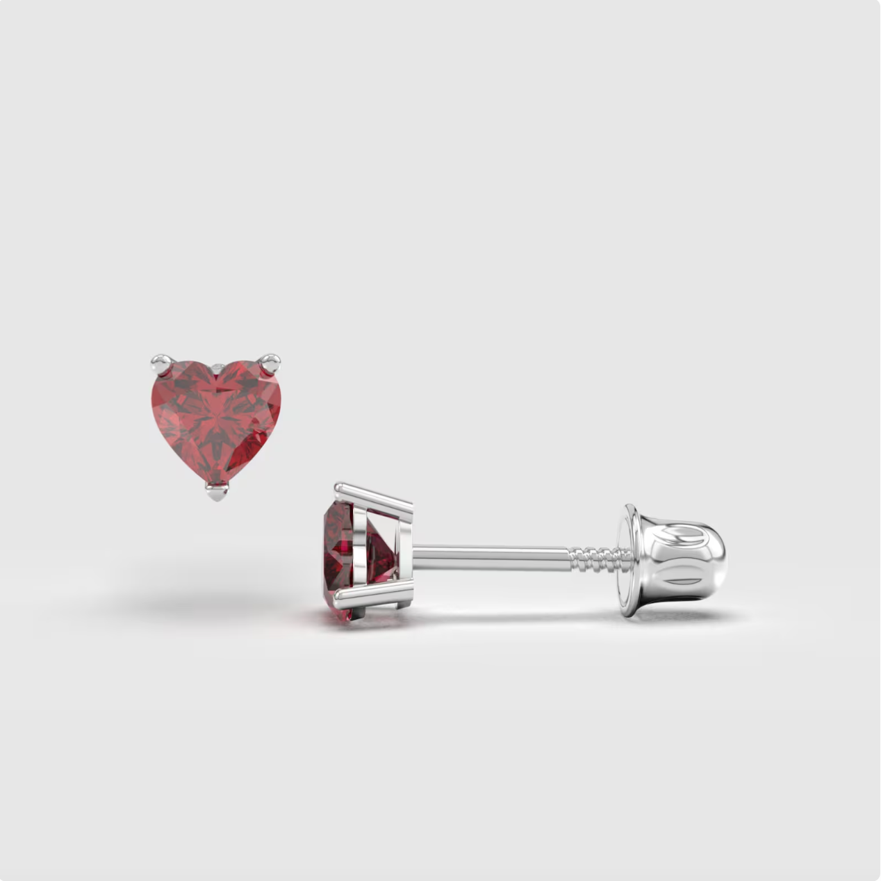 Garnet Bright Stone Zircon Heart 14K Solid Gold Stud Earrings - BEYOND