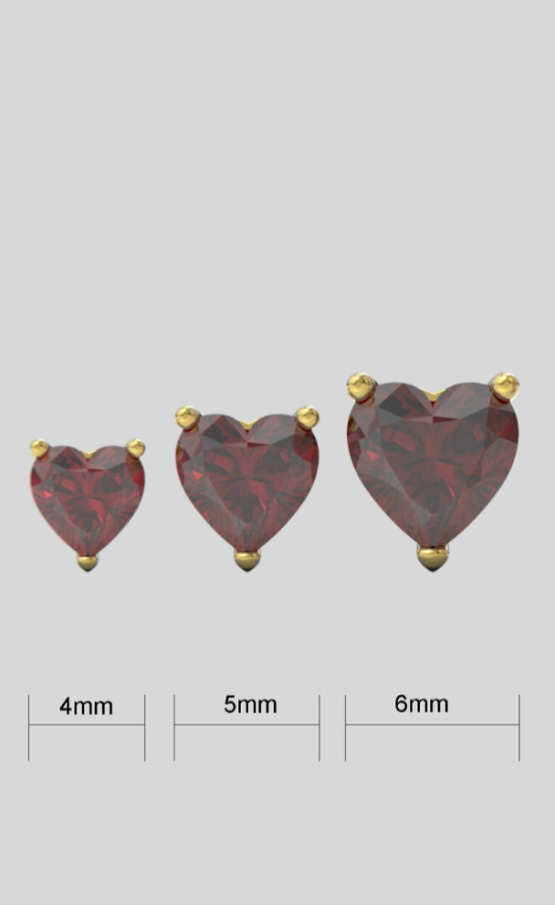 Garnet Bright Stone Zircon Heart 14K Solid Gold Stud Earrings - BEYOND