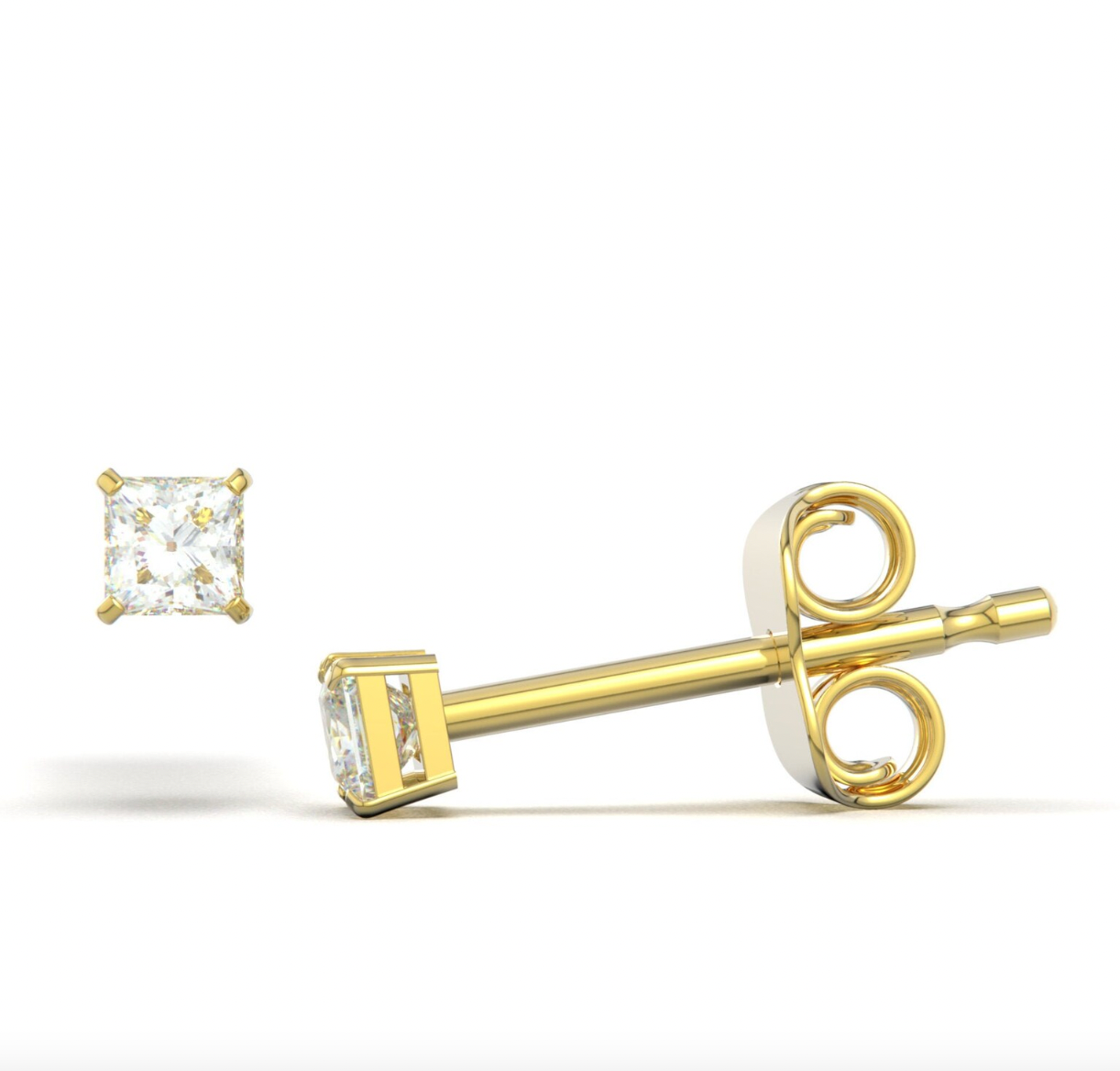 Zircon Square 14K Solid Gold Stud Earrings