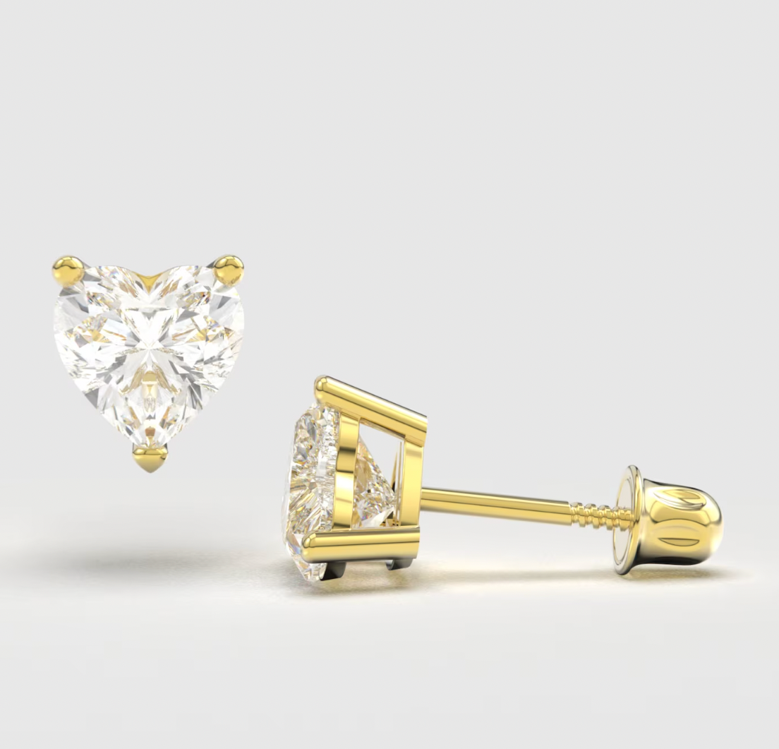 Heart Zircon 14K Solid Gold Stud Earrings - BEYOND