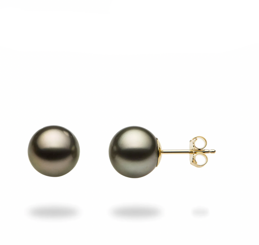 Black Genuine Pearl 14K Solid Gold Earrings Studs - BEYOND