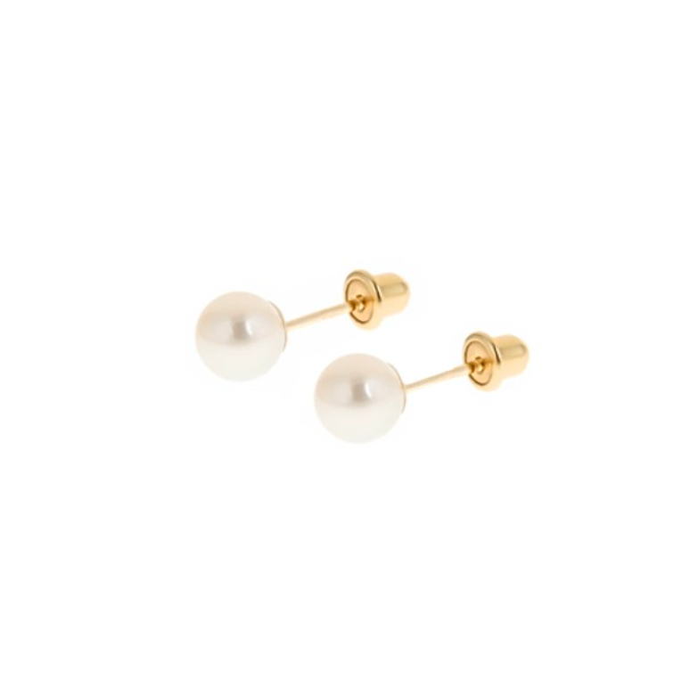 14K Gold Genuine Pearl Stud Earrings - BEYOND