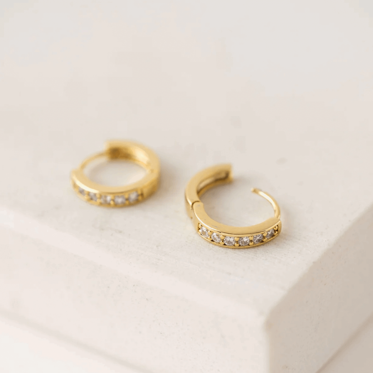 14K Solid Gold Zircon Hoop Earrings - BEYOND