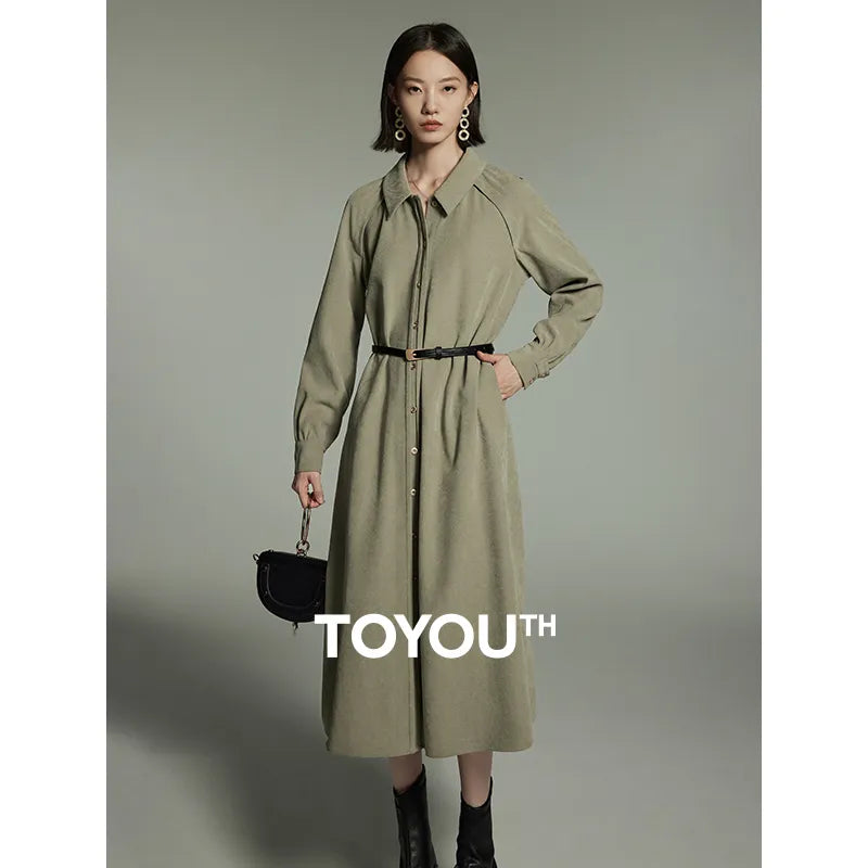 Polo Collar A-Shaped Elegant Green Long Dress