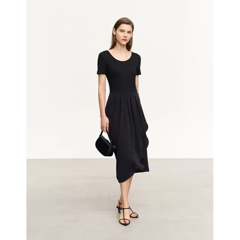 Minimalism Short Sleeve Midi Dress - BEYOND FASHION