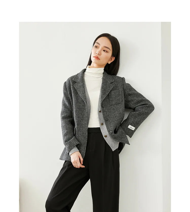 Wool Blended Elegant Blazer Jacket